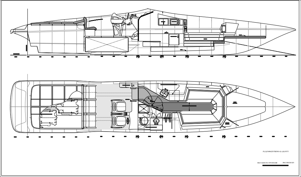 Vector 45 general arrangement — profile and plan showing accommodations and cockpit layout.